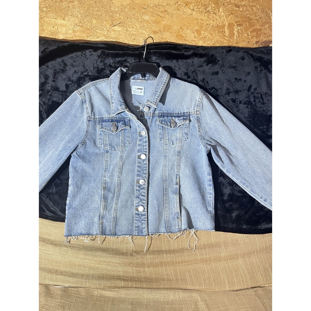 Ci Sono Acid Wash Cropped Denim Jacket Light Blue Distressed Frayed XL - Picture 4 of 11